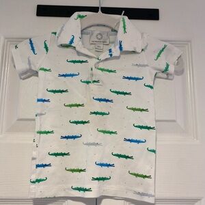 The Proper Peony White Polo Shirt with Alligator Print